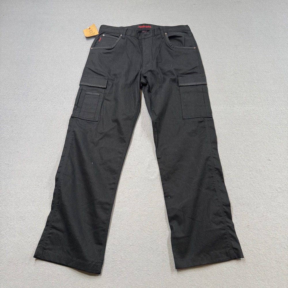 NEW Tough Duck Cargo Pants Men's 36x32 Black Flex Twill Straight Leg Workwear